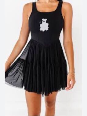 Black Sleeveless Pleated Dress with Mickey